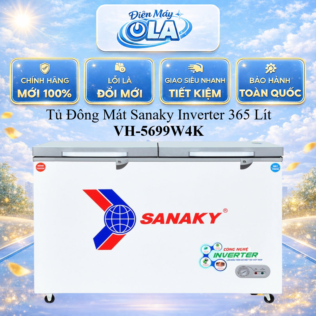 (HCM) - VH-5699W4K - Tủ Đông Mát Sanaky Inverter 365 Lít VH-5699W4K - 1 đông, 1 mát - dàn đồng
