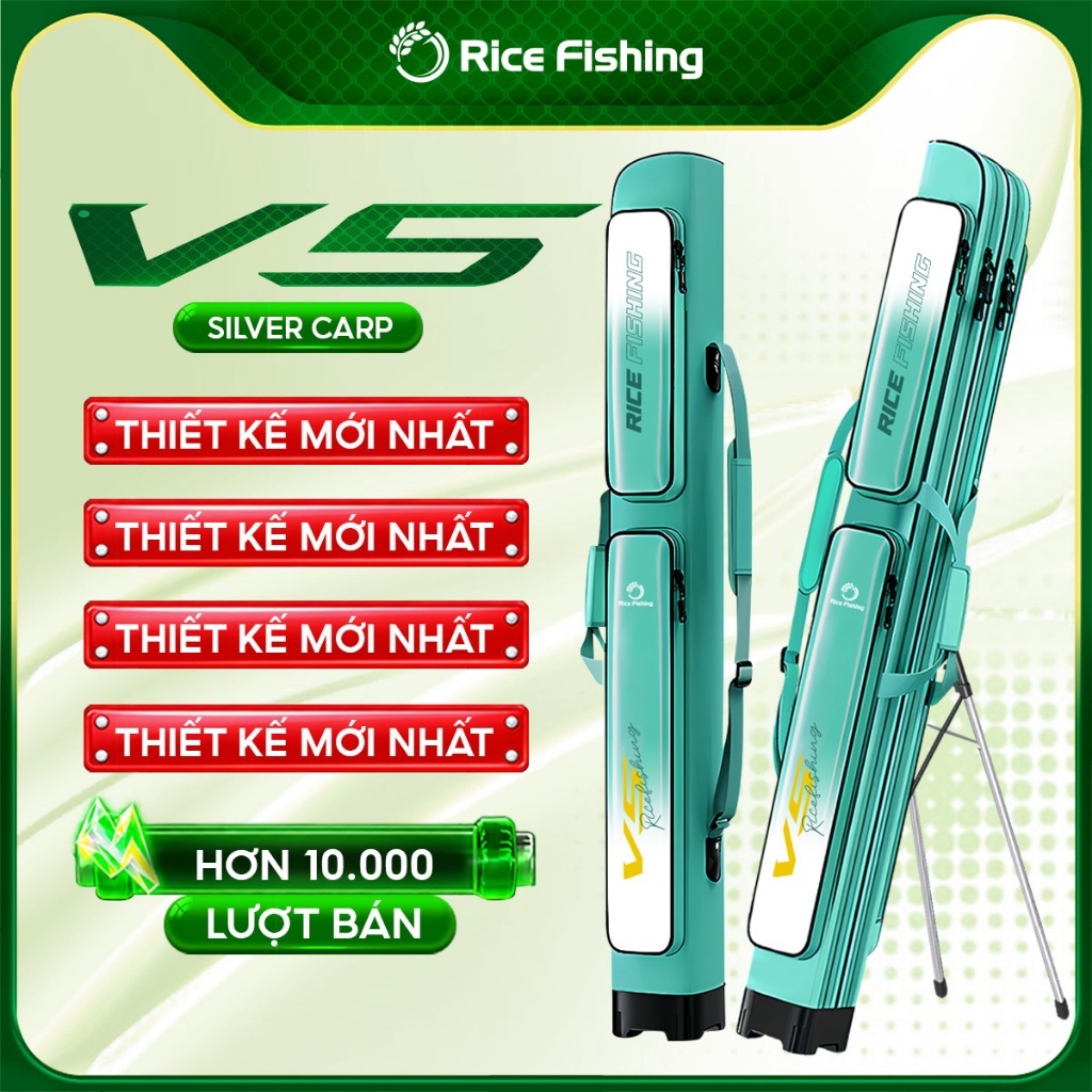 Bao Đựng Cần Câu Đài V5 Rice Fishing – Chống Thấm, Siêu Bền, Đựng 8-10 Cần, Phiên bản nâng cấp 2025 