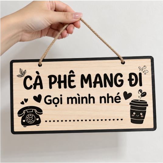 Bảng gỗ cafe mang đi dạng treo, biển cà phê mang đi decor xe cafe, quầy cafe
