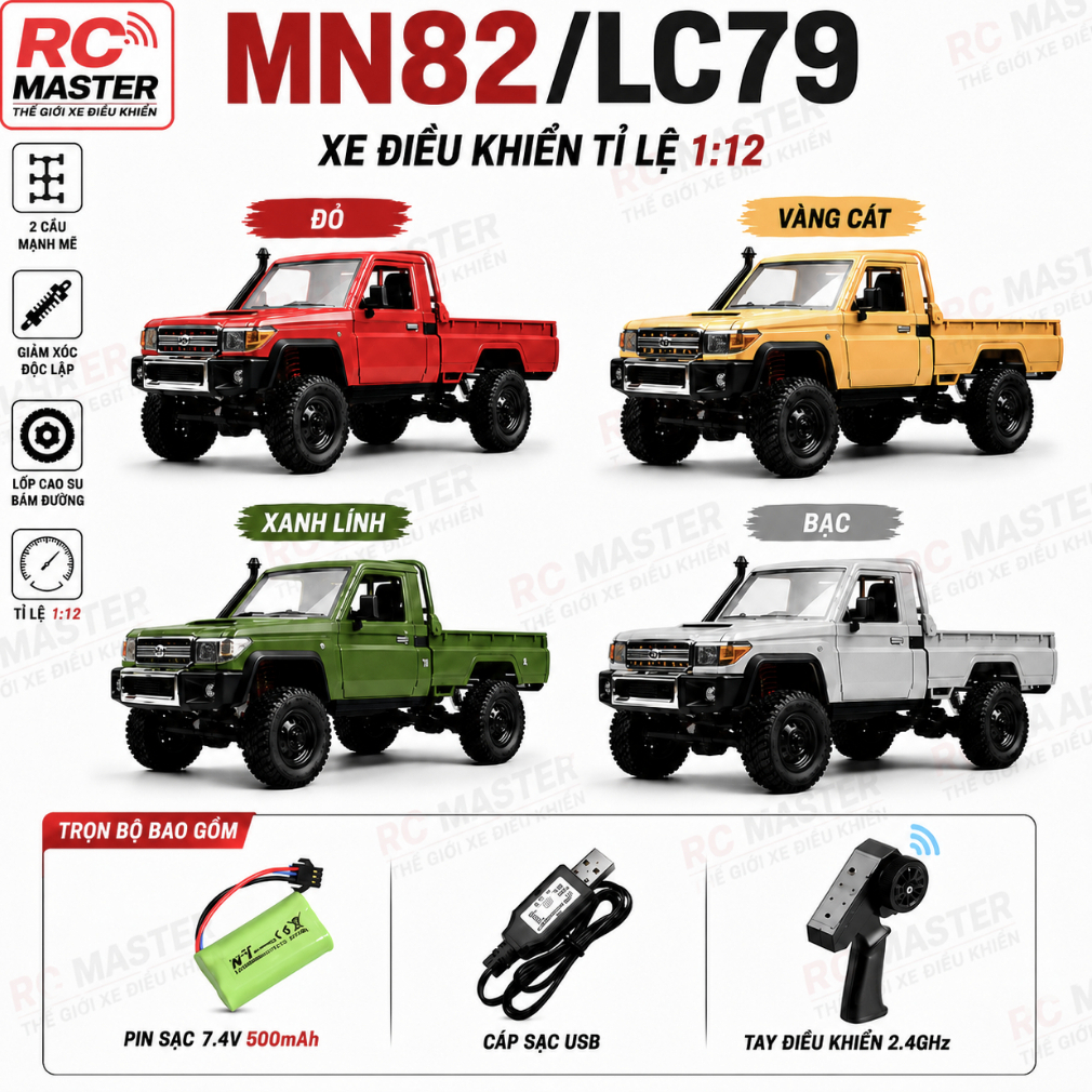 Xe Điều Khiển Từ Xa MN82/ MN82Pro 1:12 Mô Phỏng LC79 - Xe RC Offroad Bán Tải Địa Hình Đồ Chơi Cao Cấ
