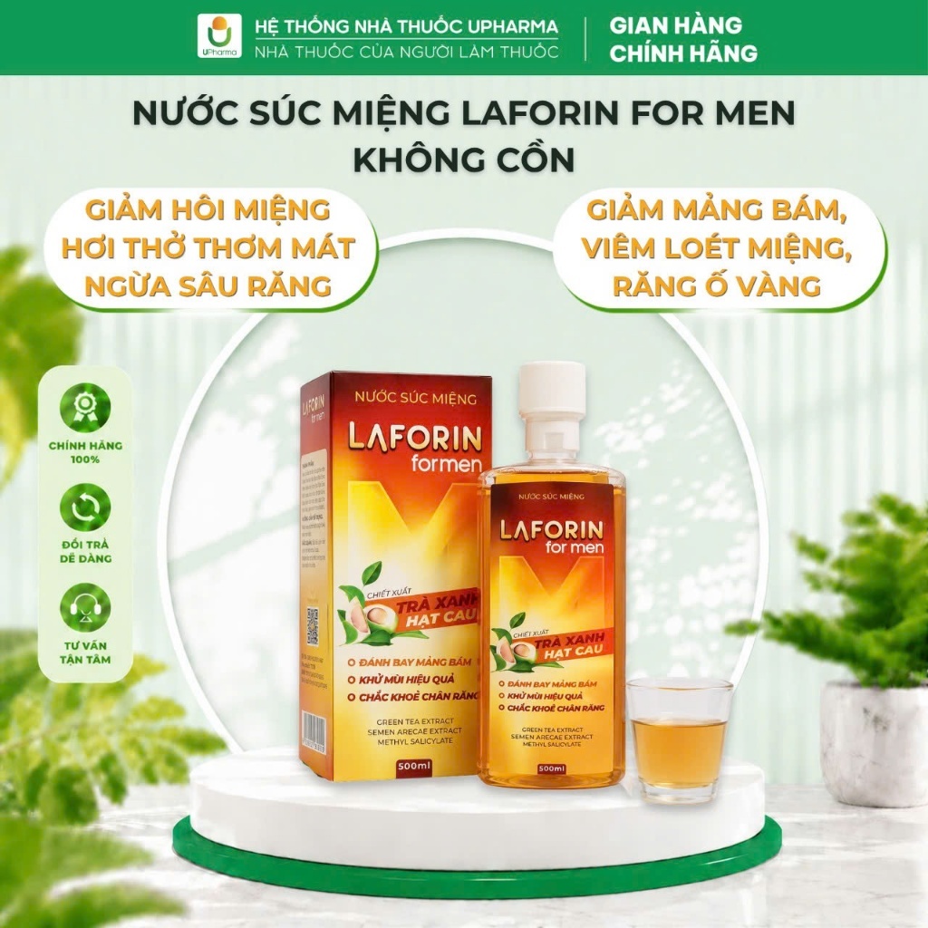 Nước súc miệng Laforin Formen 500ml kháng khuẩn, ngừa mảng bám, cải thiện răng xỉn màu Upharma