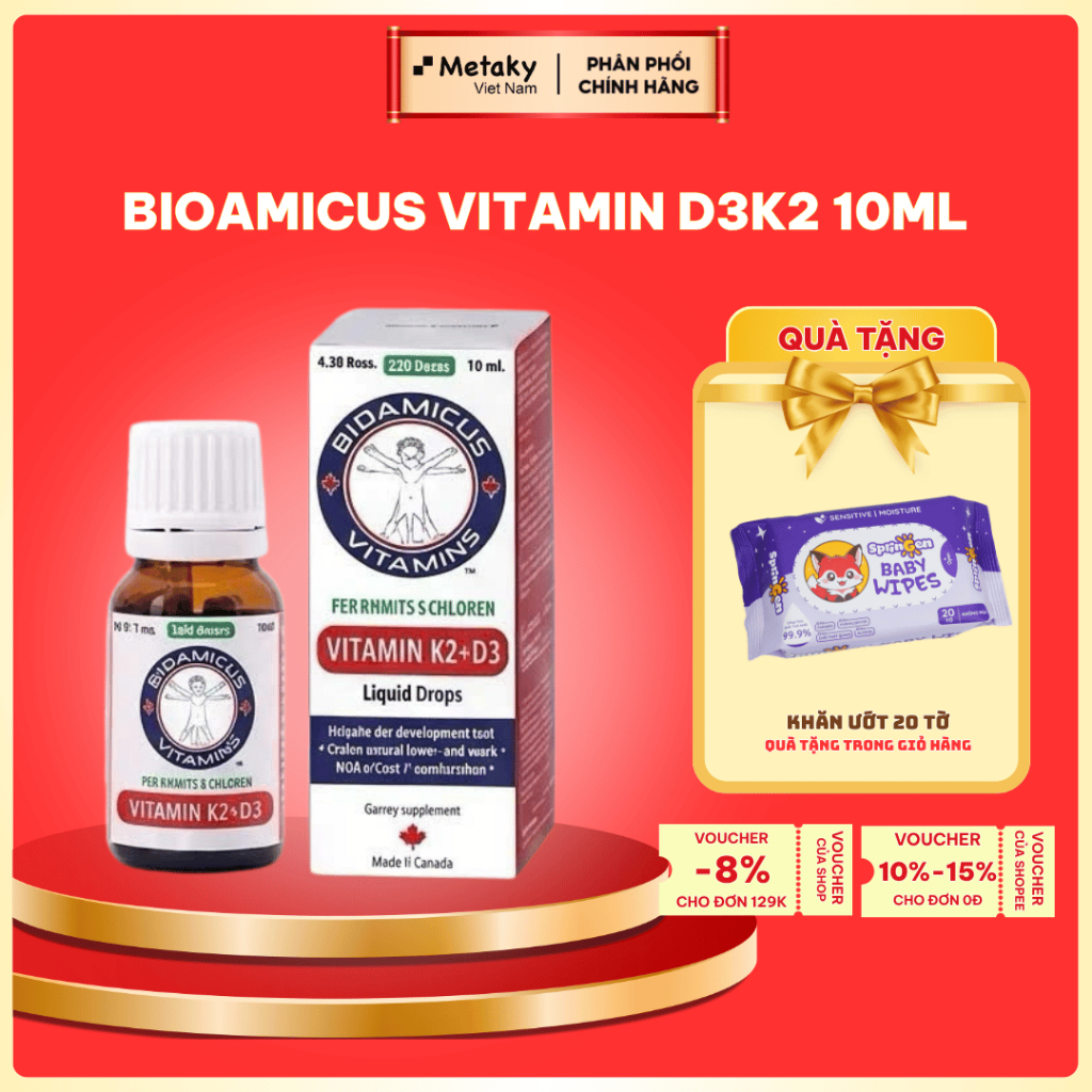 BioAmicus Vitamin D3K2 10ml – Vitamin D3K2 MK7 Cho Bé, Hỗ Trợ Hấp Thu Canxi, Phát Triển Xương Răng