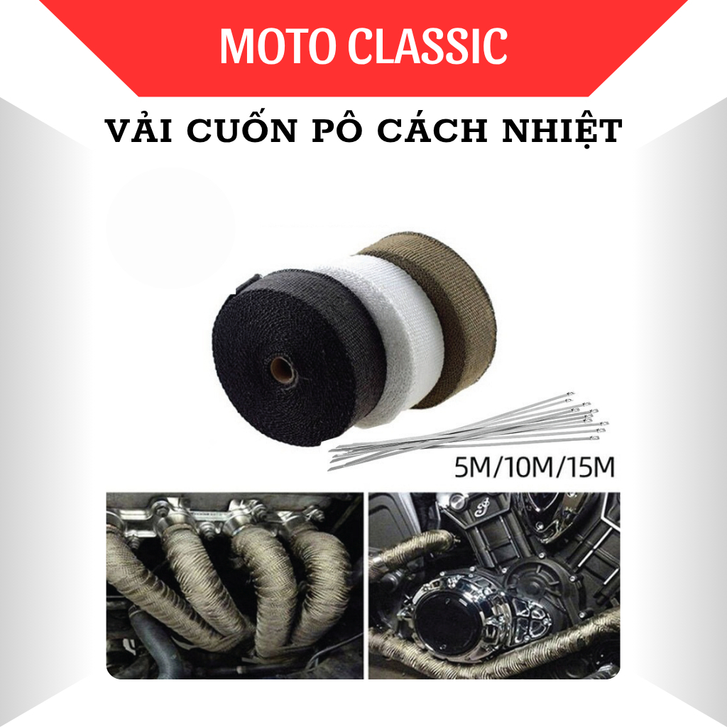 (Chỉ còn màu trắng)Vải cuốn pô, che cổ pô xe máy chịu nhiệt-độ cafe racer, độ xe cổ, honda 67, win, 