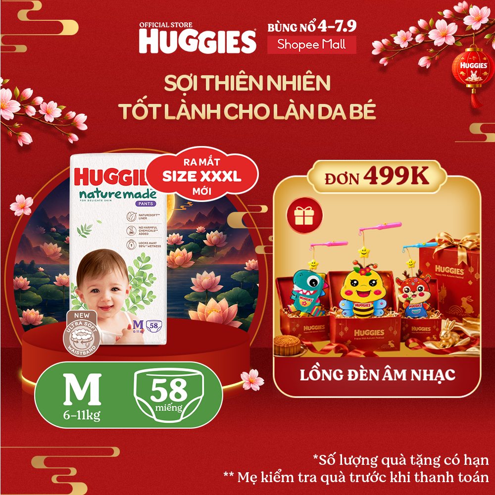 [KOL LIVE] Tã Quần Huggies Platinum Nature Made M58/L44/XL38/XXL26