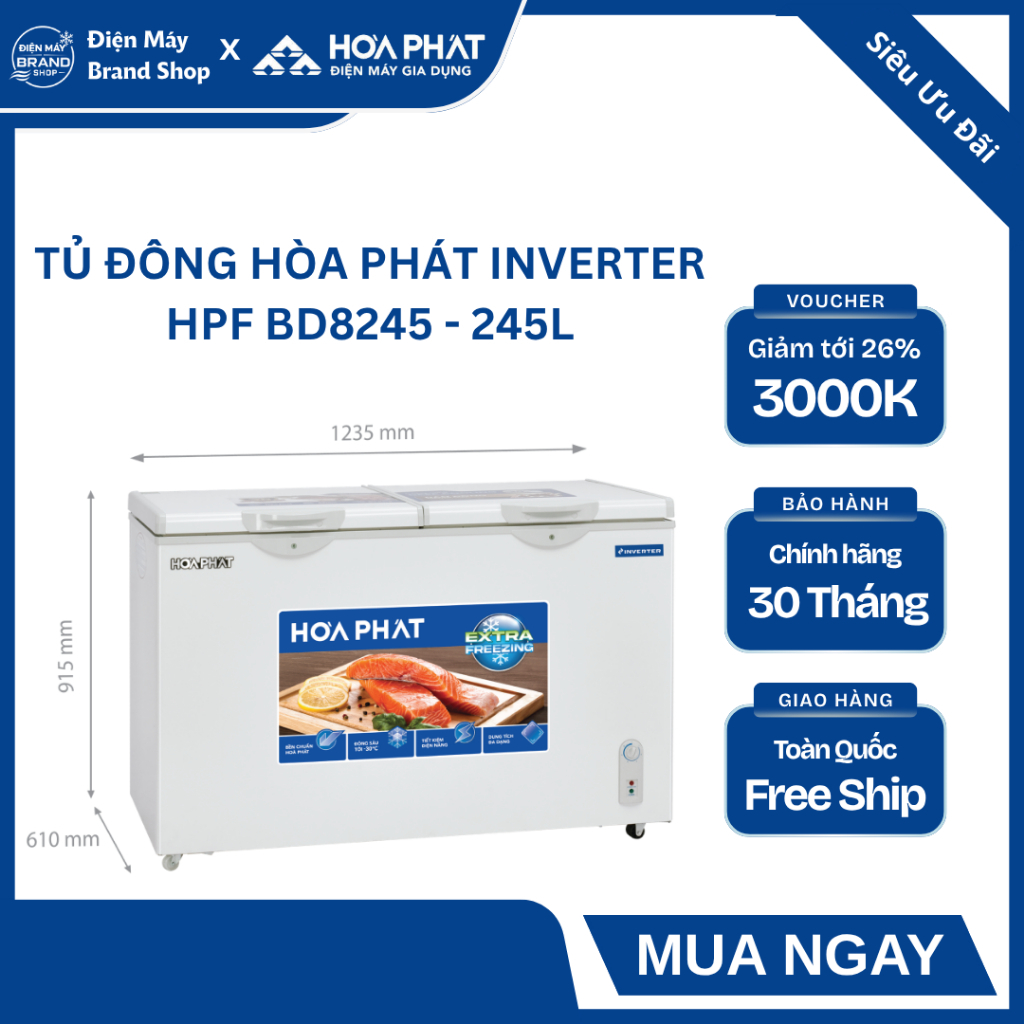 TỦ ĐÔNG MÁT HÒA PHÁT INVERTER 245 LÍT HPF BD8245 (2 NGĂN 2 CÁNH) - CÔNG NGHỆ INVERTER TIẾT KIỆM ĐIỆN