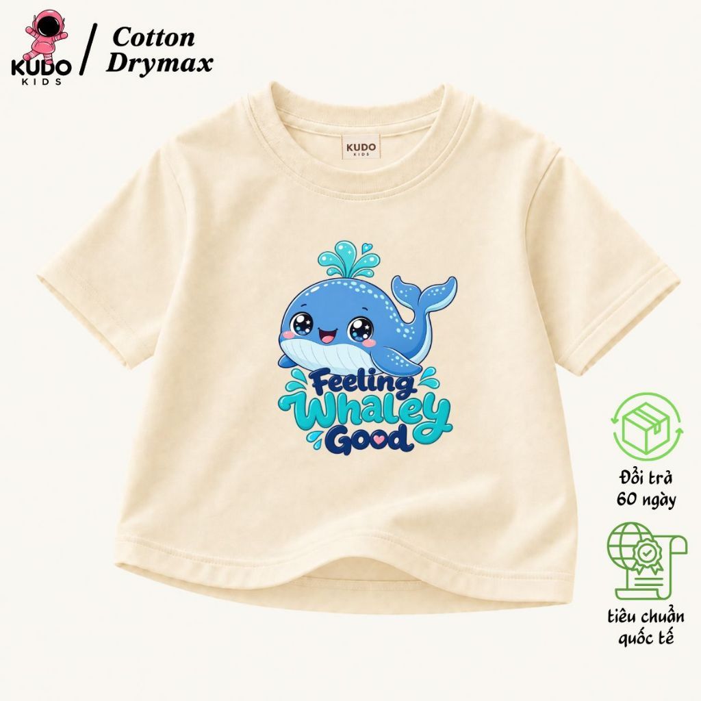 Áo Phông Cho Bé Trai Bé Gái Kudo Kids Mẫu Cá Voi 2026, Cotton Drymax Thấm Hút Tốt, Đi Học Đi Chơi.