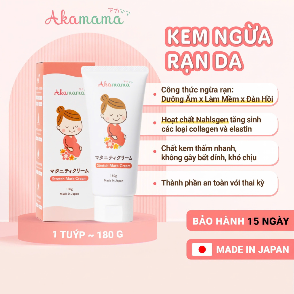 Kem Ngừa Rạn Da, Giải Pháp Chăm Sóc Toàn Diện Cho Mẹ Bầu Tuýp 180G Akamama Nhật Bản