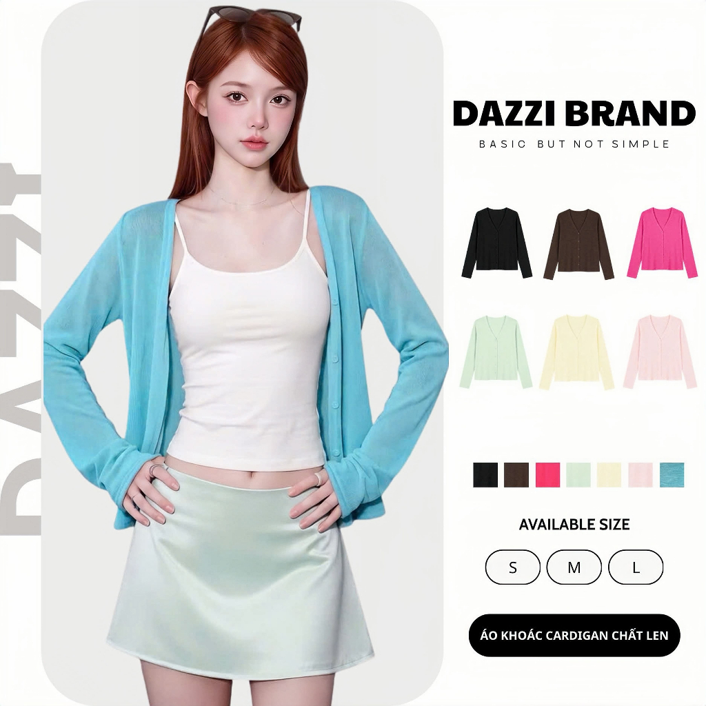Áo Khoác Cardigan Nữ Có Nút Form Vừa Cổ V Chất Len Mỏng DAZZI K07