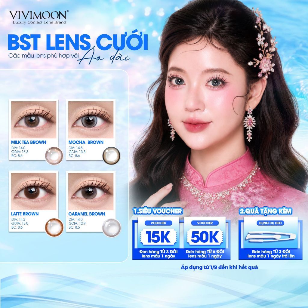VIVIMOON Lens, Lens cận 1 ngày cho dịp Cưới, Milk Tea Brown/ Latte Brown/ Caramel/ Mocha Brown (Giá 