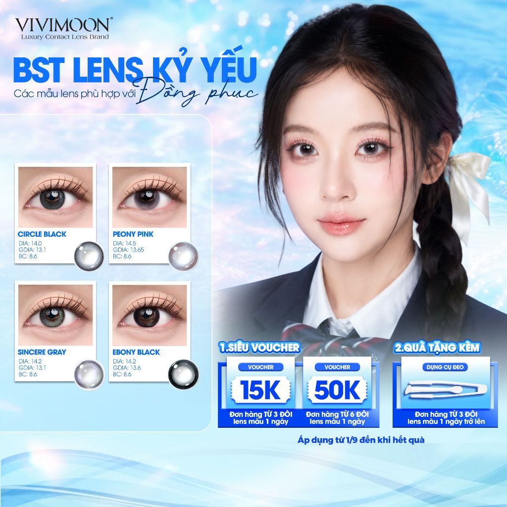 VIVIMOON Lens, Lens cận 1 ngày cho dịp kỷ yếu, Circle Black/ Ebony Black/ Sincere Gray/ Peony Pink (