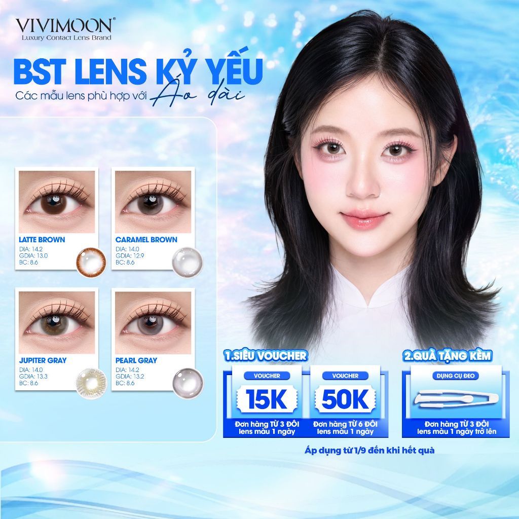 VIVIMOON Lens, Lens cận 1 ngày cho dịp kỷ yếu, Jupiter Gray/ Latte Brown/ Caramel/ Pearl Gray (Giá 1