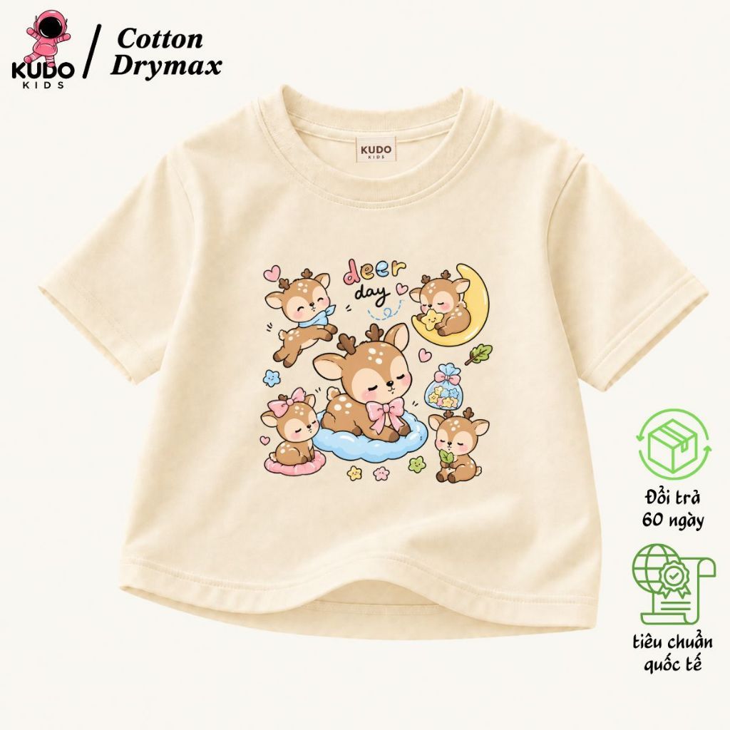 Áo Phông Cho Bé Gái Kudo Kids Mẫu Hươu 2026, Cotton Drymax Co Giãn 4 Chiều, Dễ Phối Đồ .