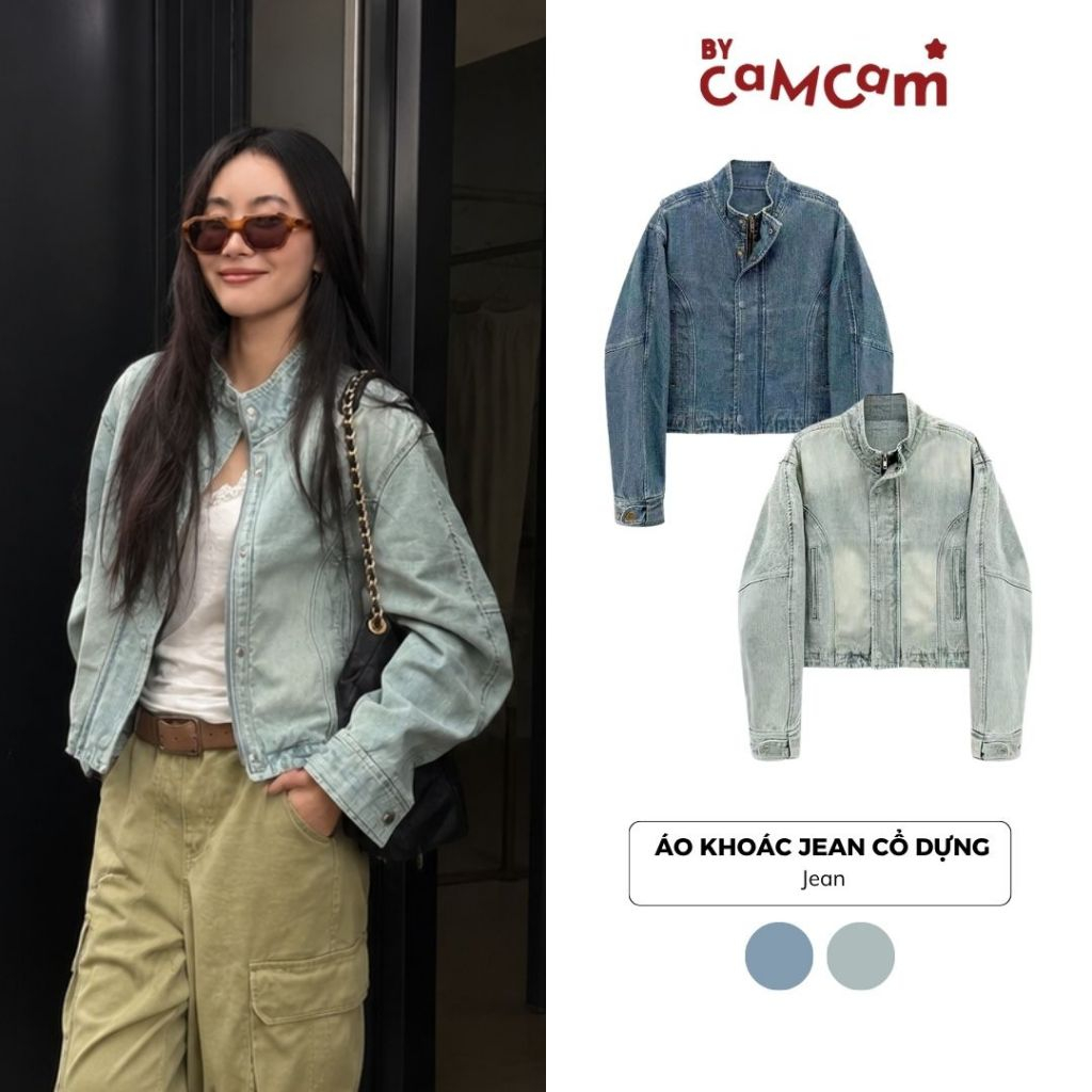 Áo Khoác Jean Cổ Dựng 𝑩𝒚𝒄𝒂𝒎𝒄𝒂𝒎 Áo Khoác Chất Liệu Jean Phong Cách Năng Động Dành Cho Nữ AKHD910