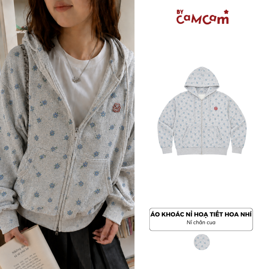 Áo Hoodie Zip 𝑩𝒚𝒄𝒂𝒎𝒄𝒂𝒎 Áo Khoác Nỉ In Hoạ Tiết Hoa Nhí Nữ Tính Dễ Thương AHOD926