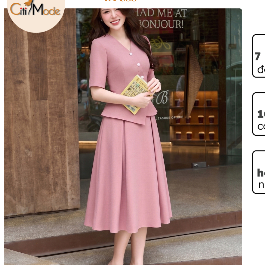 Đầm công sở CITI MODE FASHION thiết kế Đầm xòe peplum hồng cổ V tay lỡ DH6096