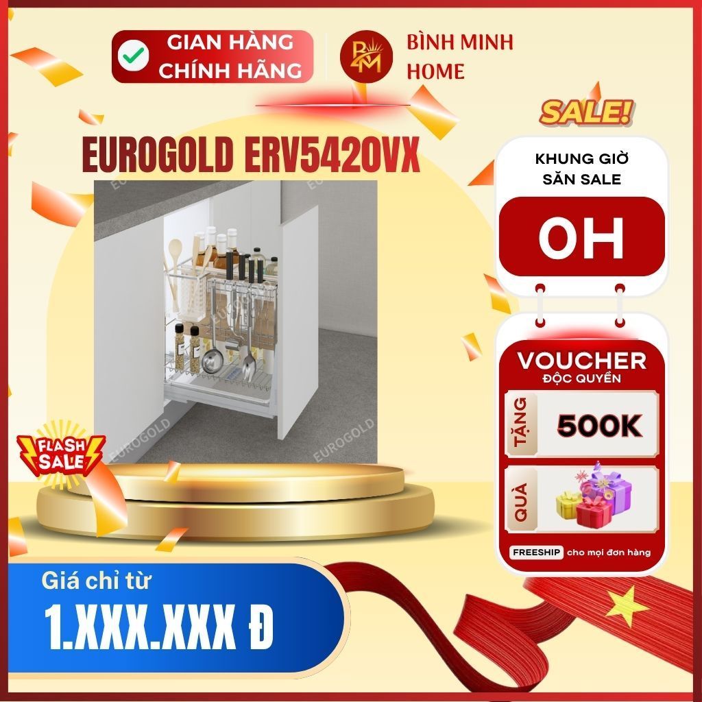 Giá dao thớt Eurogold nan vuông ERV5420VX Inox 304 mờ cao cấp ray giảm chấn, hệ dẫn hướng
