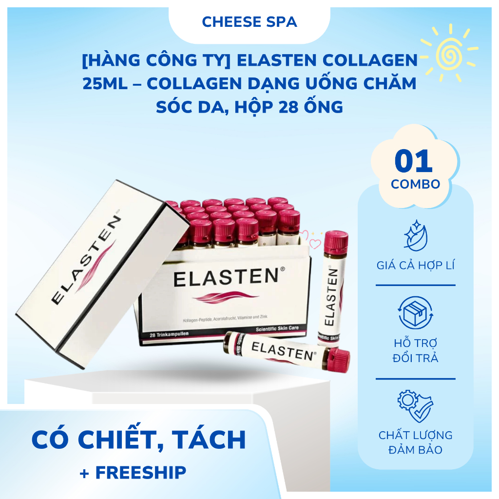 [HÀNG CÔNG TY] Elasten Collagen 25ml – Collagen Dạng Uống Chăm Sóc Da, Hộp 28 Ống
