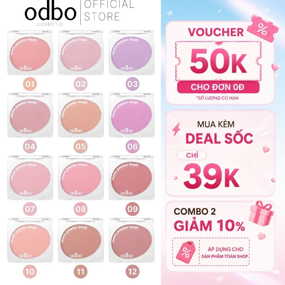 [DEAL SỐC] Phấn Má Hồng Odbo Iconic Dạng Bột Mịn Lên Màu Chuẩn Tự Nhiên Lâu Trôi Mịn Da OD1325