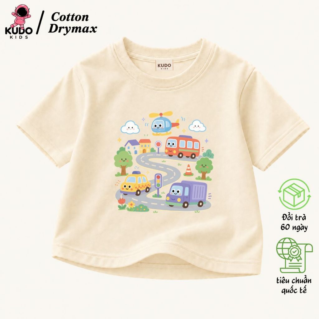 Áo Phông Cho Bé Trai Kudo Kids Mẫu Xe 2026, Cotton Drymax Co Giãn, Thoải Mái Vận Động