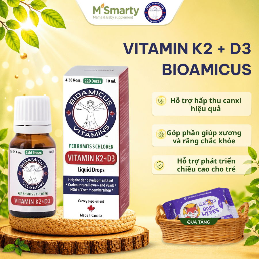 BioAmicus Vitamin D3K2 MK7 10ml Cho Bé – D3K2 Canada Hỗ Trợ Hấp Thu Canxi, Phát Triển Xương Răng Của