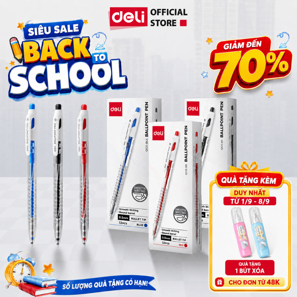 Combo 5/12/20 Bút Bi EQ125 Ngòi 0.5mm CaoCấp, Nét Thanh Mảnh, Viết Siêu Mượt Không Tắc Trẻ Trung