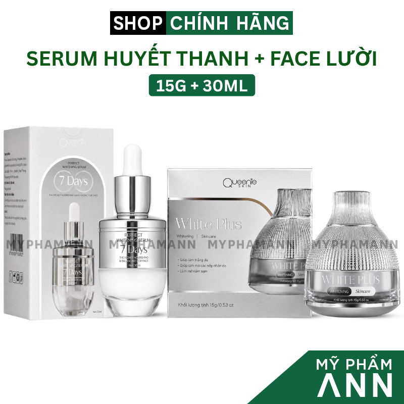 Combo Kem Face Lười White Plus Queenie Skin và Serum 7Days Queenie Skin Chính Hãng