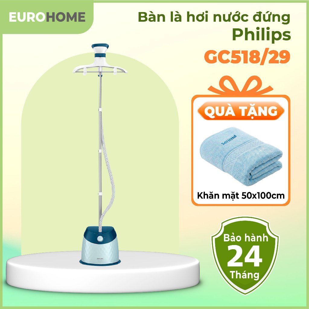 Bàn là/bàn ủi hơi nước đứng Philips GC518 - 1600W, 5 tốc độ ủi, bảo hành 2 năm | Hàng chính hãng