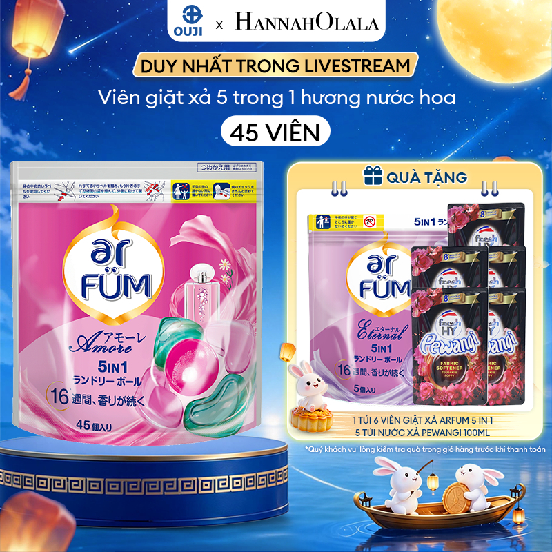 [Hannah x OUJI] Viên giặt xả arFUM 5in1 lưu hương nước hoa, bền màu vải (45 viên/ túi)
