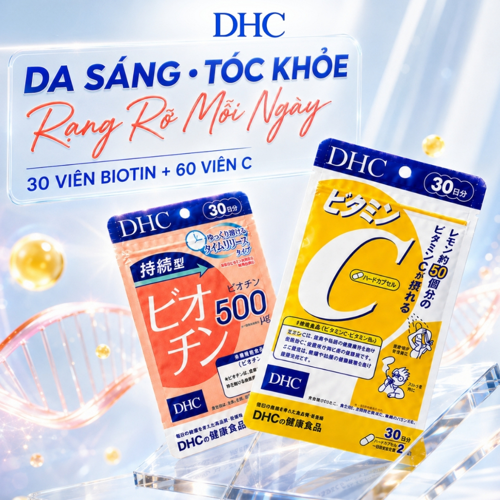 Combo DHC Biotin 30 Viên Và Vitamin C 60 Viên - Bộ TPBVSK Cho Da Và Tóc 30 Ngày