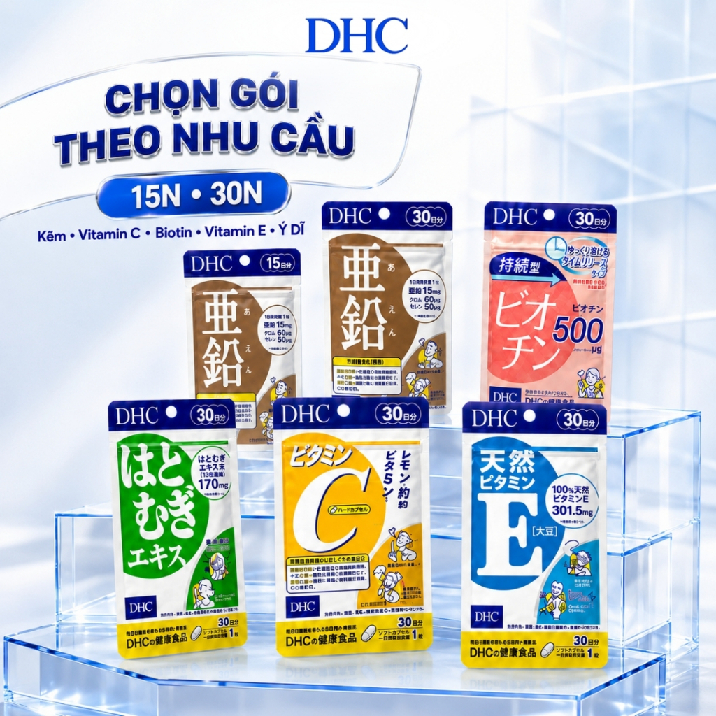Bộ Viên Uống DHC 6 Phân Loại: Adlay, Biotin, Zinc, Vitamin C, Vitamin E - TPBVSK