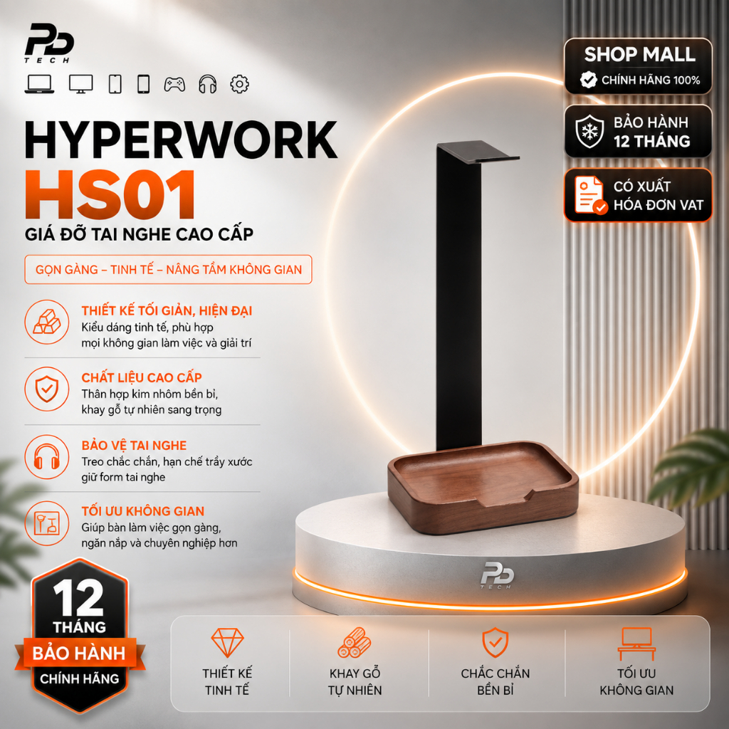 Giá Đỡ Tai Nghe HyperWork HS01 Chính Hãng – Kệ Treo Headphone Gọn Gàng, Chắc Chắn