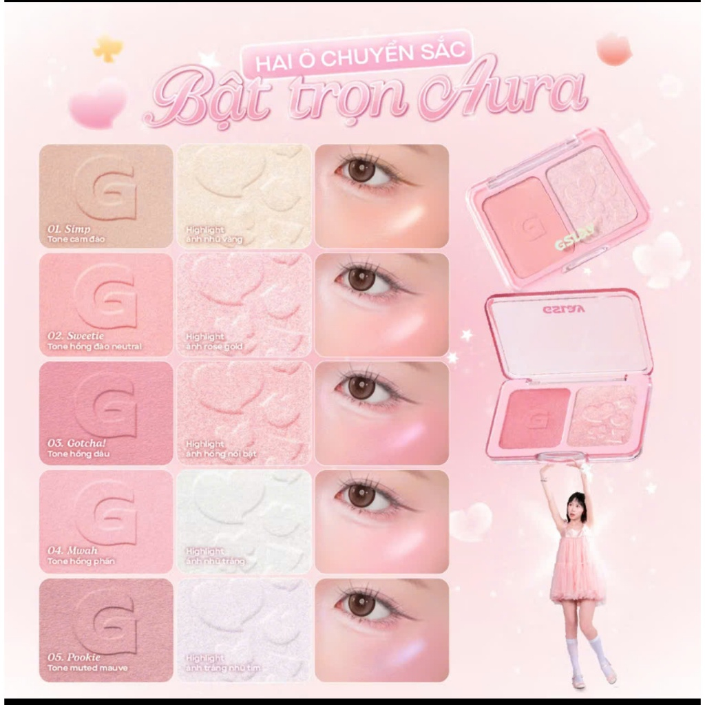 [GSLAY] Bảng phấn má hồng highlight 2 ô GSlay Glitz Aura Blushlighter Duo 7.6g Enstore
