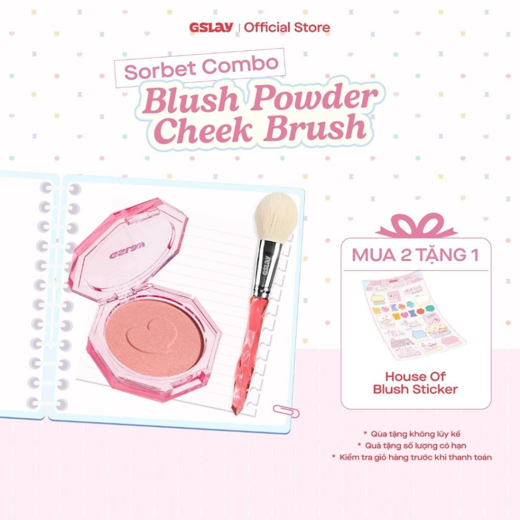 Combo GSLAY YOSO Phấn Má Hồng mịn lì, lên chuẩn màu (5g) và Cọ Má Hồng lông cọ mềm mượt, tán phấn đề