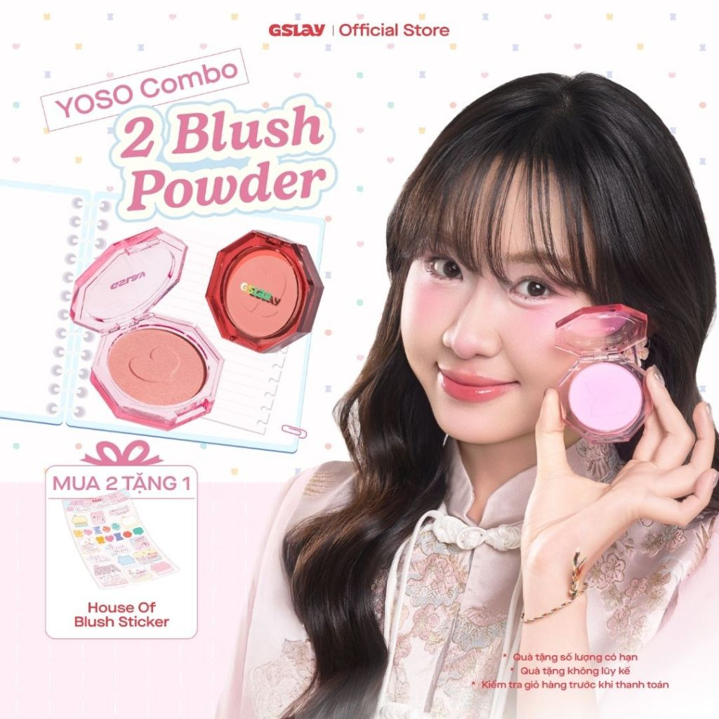 Combo 02 Phấn Má Hồng Thuần Chay Dạng Nén GSLAY YOSO Blush Powder mịn lì, lên chuẩn màu (5gx2)