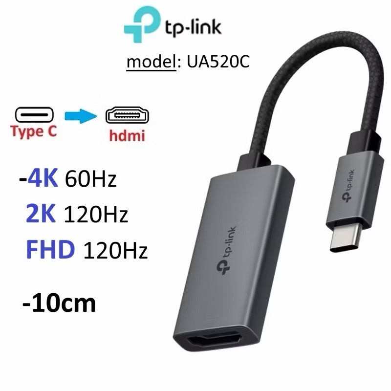 Đầu chuyển Type C to HDMi (female) Tplink UA520C 4K 60Hz/ 2K 120Hz -Bảo Hành 12 tháng