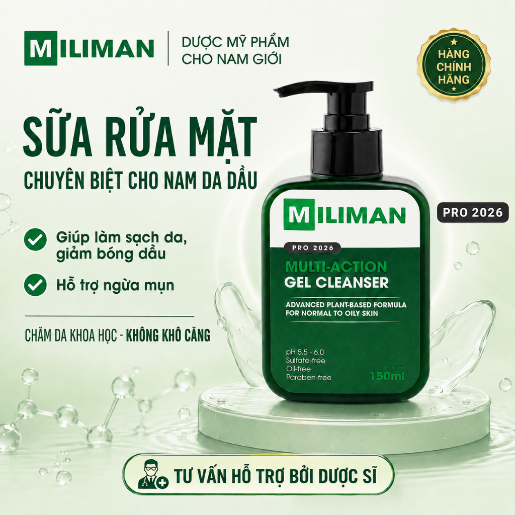 Sữa Rửa Mặt Nam Da Dầu MILIMAN 150ML - Giúp Làm Sạch Sâu, Hỗ Trợ Kiềm Dầu, Ngừa Mụn