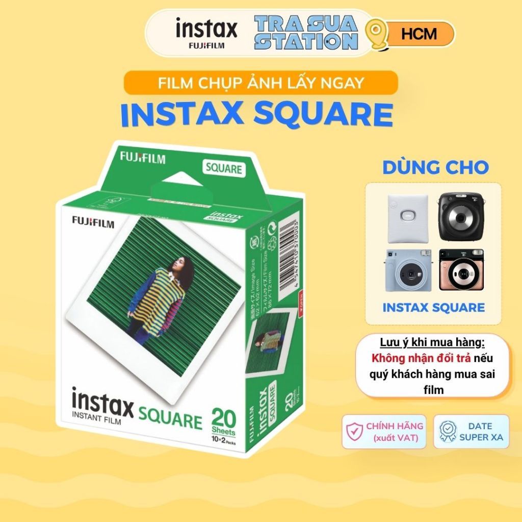 Film Instax SQUARE Fujifilm - Viền Trắng - Hạn dùng xa - Film vuông chụp ảnh lấy liền Fujifilm Insta