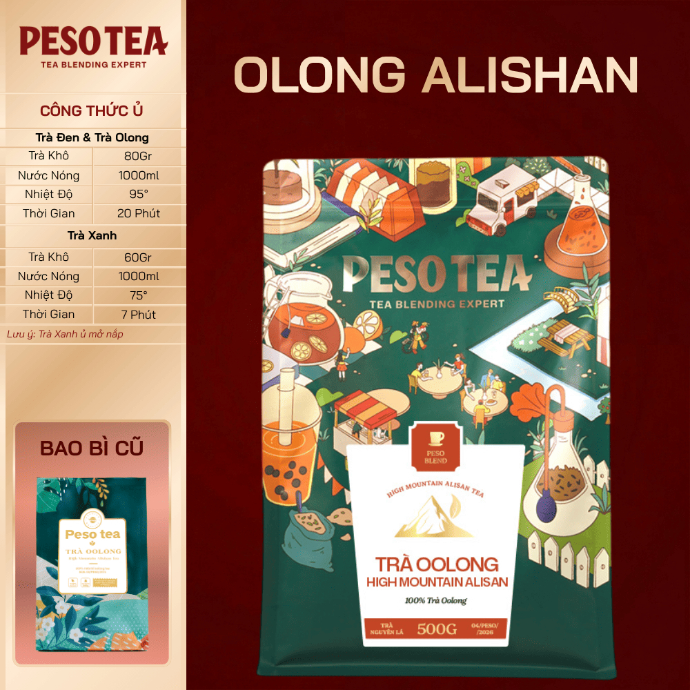 Trà Ô Long Alishan PESO túi 500Gr - Nền Trà Xanh Olong Thuần Giúp Dễ Dang Pha Chế Trà Sữa/Hoa Quả