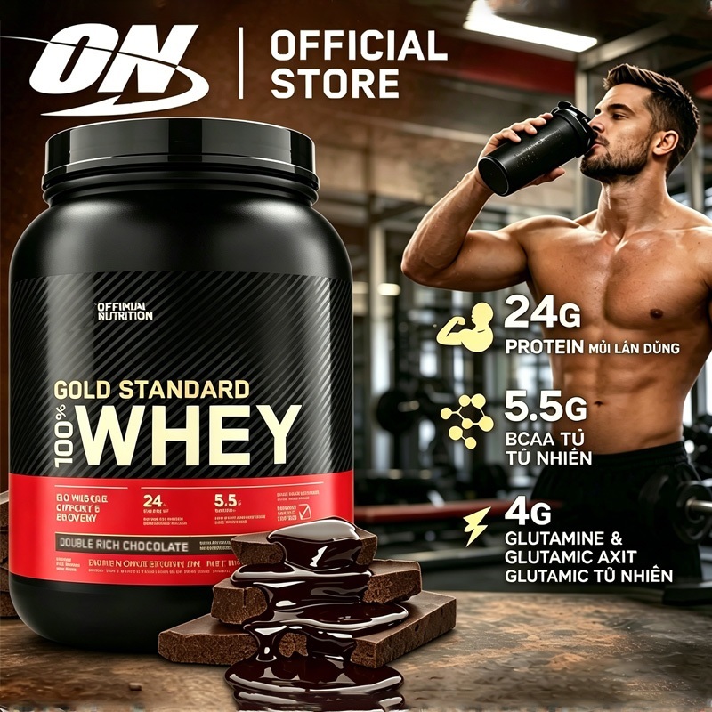 Optimum Nutrition Vàng tiêu chuẩn Whey 2lbs Whey Protein, Phục hồi cơ bắp, ON Whey, Sau tập luyện