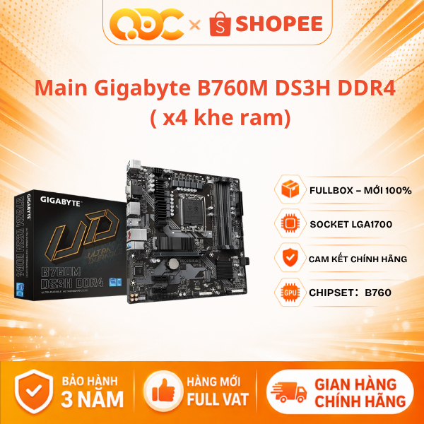 Mainboard Gigabyte B760M DS3H DDR4 (LGA 1700, 4x DDR4) Hỗ trợ CPU Intel Core thế hệ 13, VRM kỹ thuật
