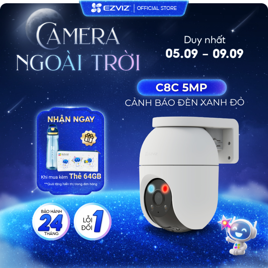 [MỚI] Camera WIFI Ezviz C8C 5MP Cảnh Báo Bằng Đèn Xanh-Đỏ, Chống Chịu Thời Tiết, Tích Hợp AI Phát Hi