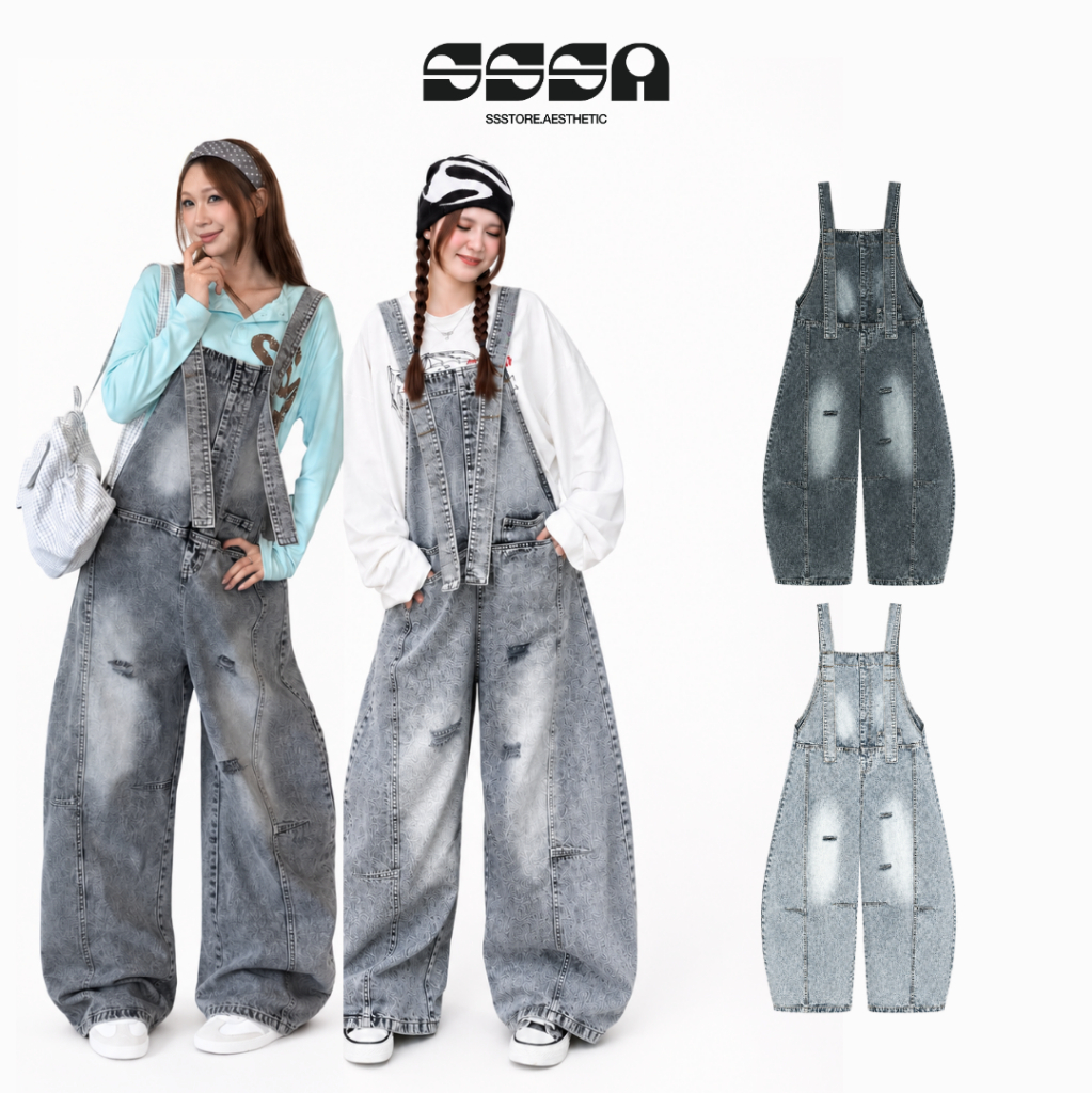 Quần Yếm Jeans Rách V3 SSS.A Ống Cong Form Unisex Cá Tính Che Khuyết Điểm Tốt SSSTORE.Aesthetic