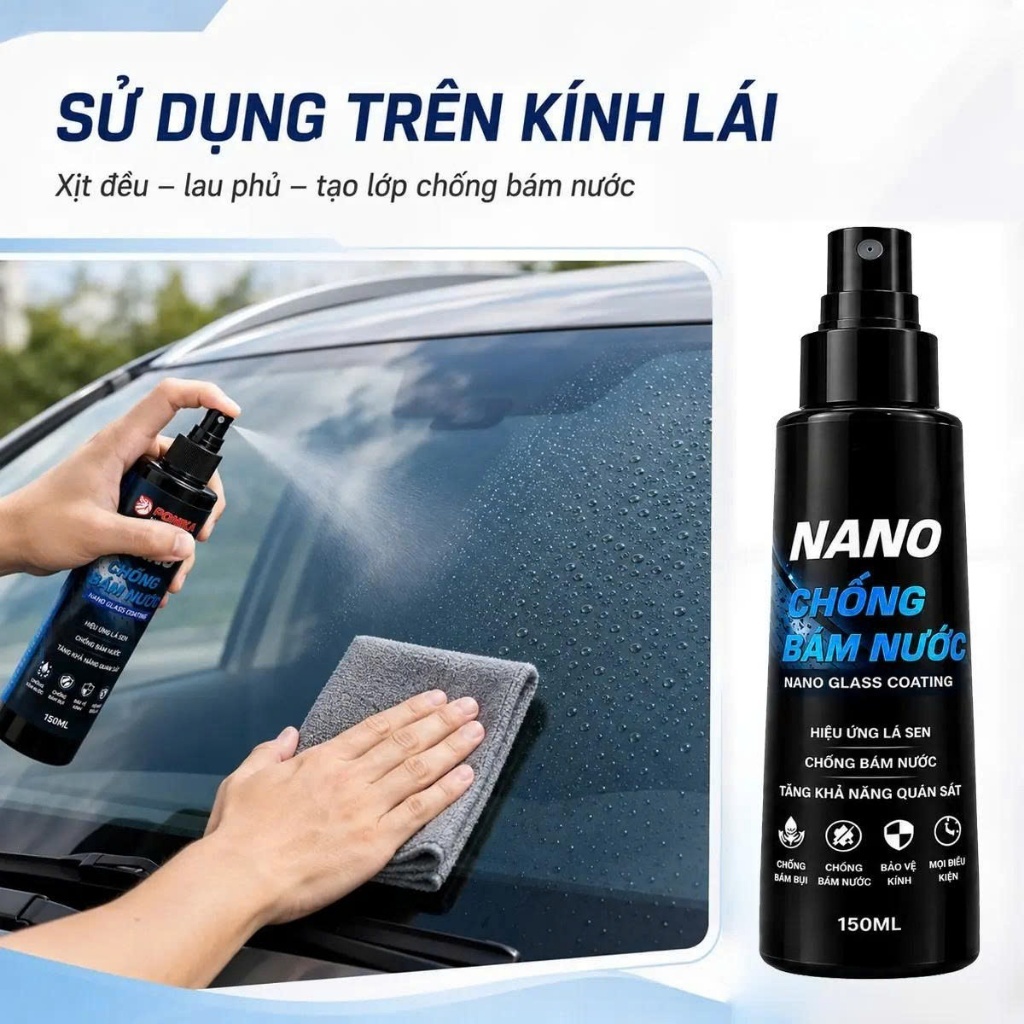 Dung Dịch Nano Chống Bám Nước Kính + tặng khăn lau 3M