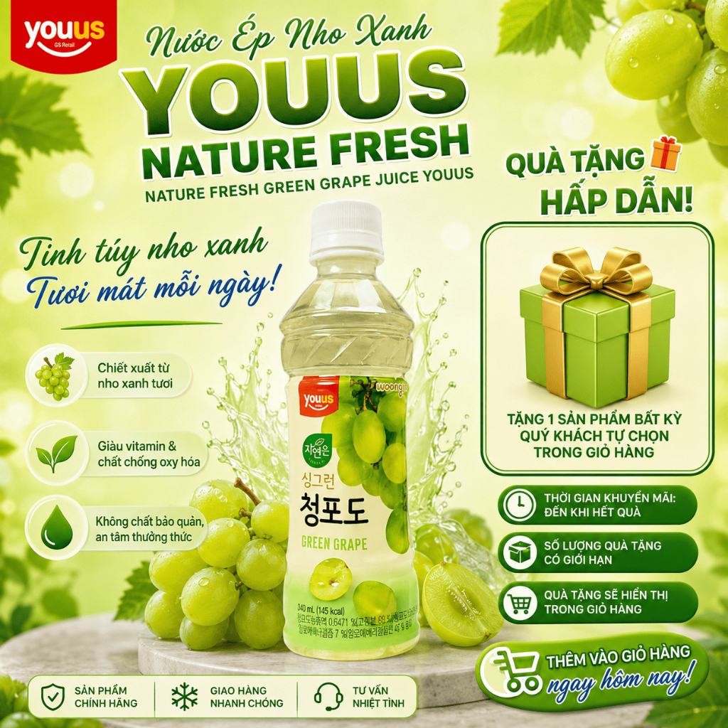 Nước Ép Nho Xanh Youus Nature Fresh - Nature Fresh Green Grape Juice Youus