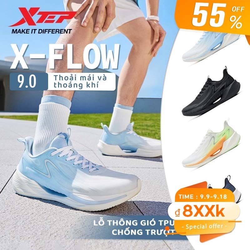 XTEP X-Flow 9.0 Giày chạy thoáng khí mùa hè cho nữ, giày thể thao nam có lưới thoáng khí, giảm chấn 