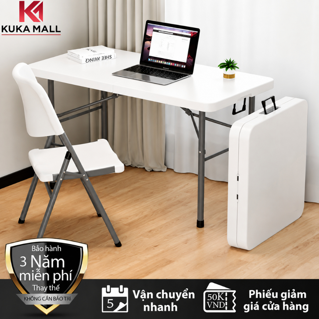 KUKA Bàn ăn gấp đa năng, chắc chắn dễ vệ sinh, dùng trong nhà ngoài trời, 120/150/180cm, 3 màu