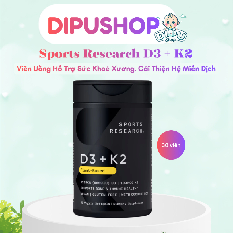 30 Viên uống hỗ trợ sức khỏe xương D3+K2 Sport Research Plant Base cải thiện hệ miễn dịch