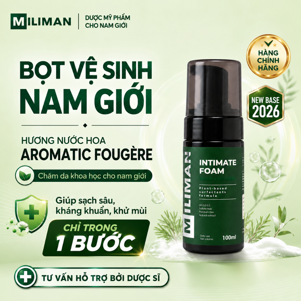 Bọt Vệ Sinh Nam Giới NEW 2026 MILIMAN 100ml - Hương Nước Hoa Aromatic Fougère Biểu Tượng Thành Công