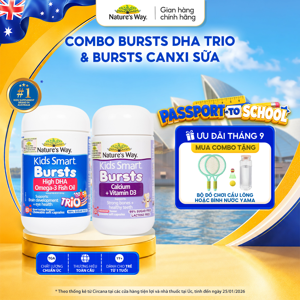 Combo Kẹo Dẻo Nature's Way Kids Smart Calcium + Vitamin D3 Burstlets và Viên Dầu Cá Nature's Way Ome
