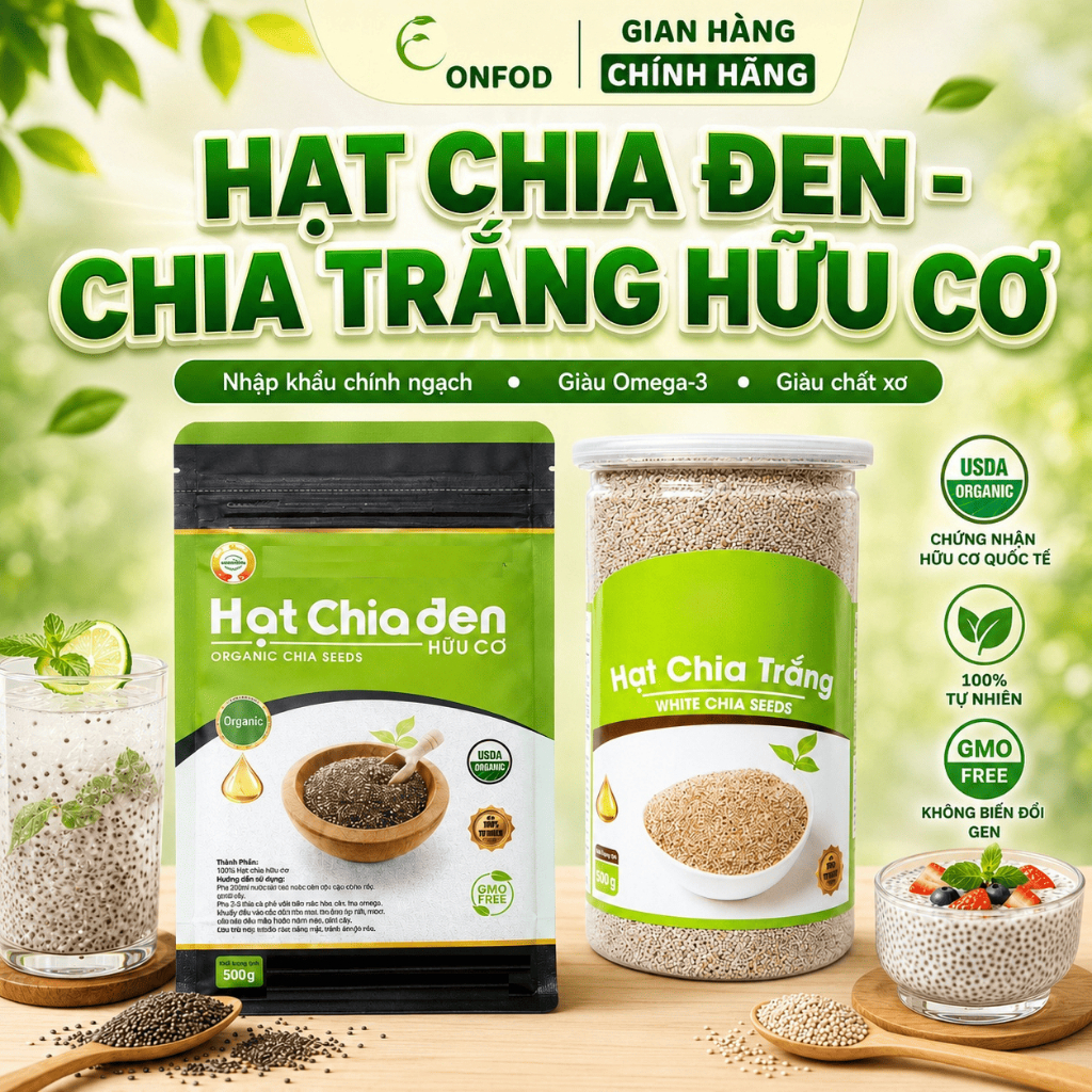Hạt chia đen chia trắng chính hãng ONFOD hat chia úc organic hữu cơ giảm cân healthy 500g